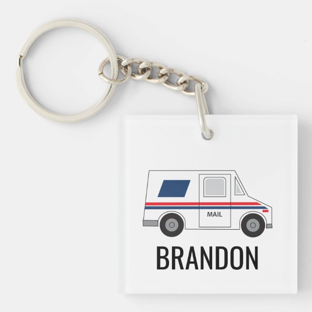 Personalized Mailman, Postal Carrier Mail Truck Keychain (Front)