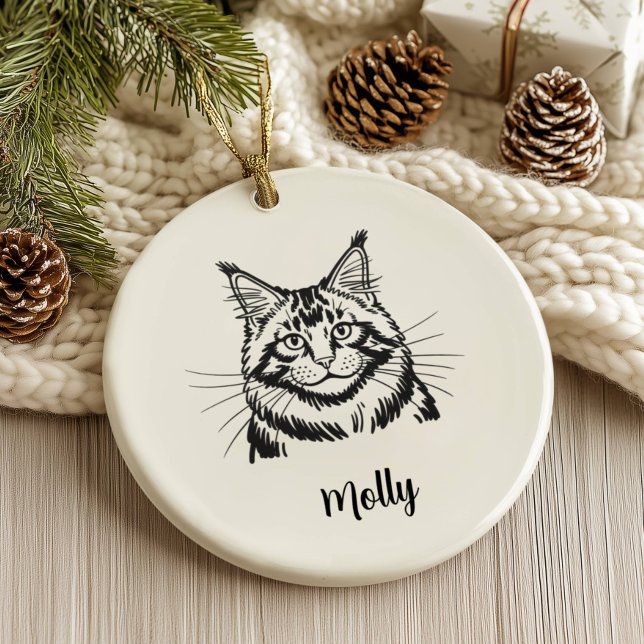 Personalized Maine Coon Cat Christmas Ceramic Ornament (Creator Uploaded)