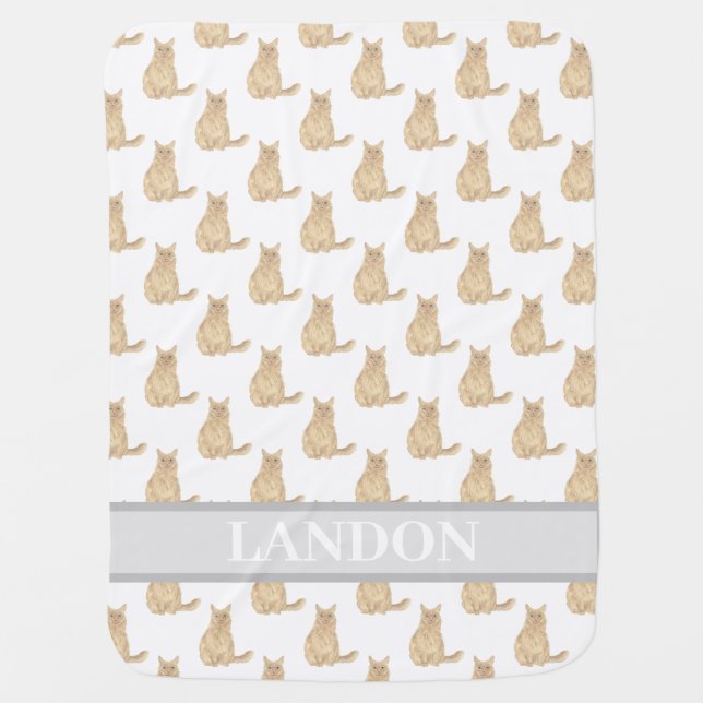 Personalized Maine Coon Cat (Orange) Baby Blanket (Front)
