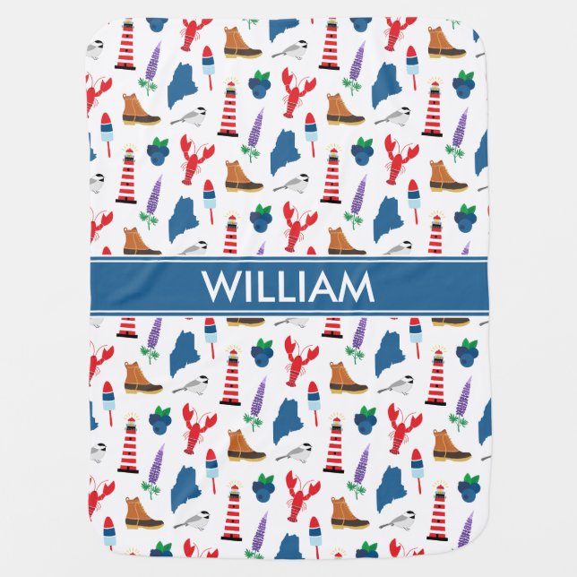 Personalized Maine Icons Baby Blanket (Front)