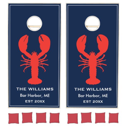 Personalized Maine Lobster Preppy Navy Cornhole Set