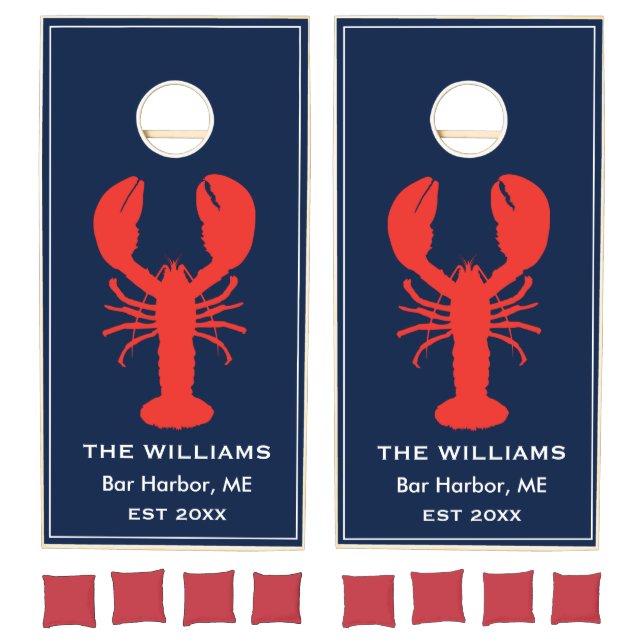 Personalized Maine Lobster Preppy Navy Cornhole Set (Set)