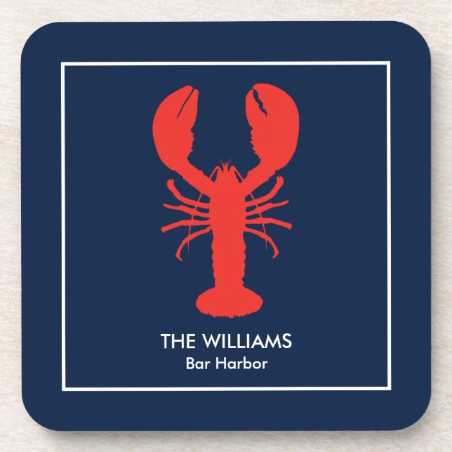 Personalized Maine Red Lobster Preppy - set of 6 Beverage Coaster (Front)