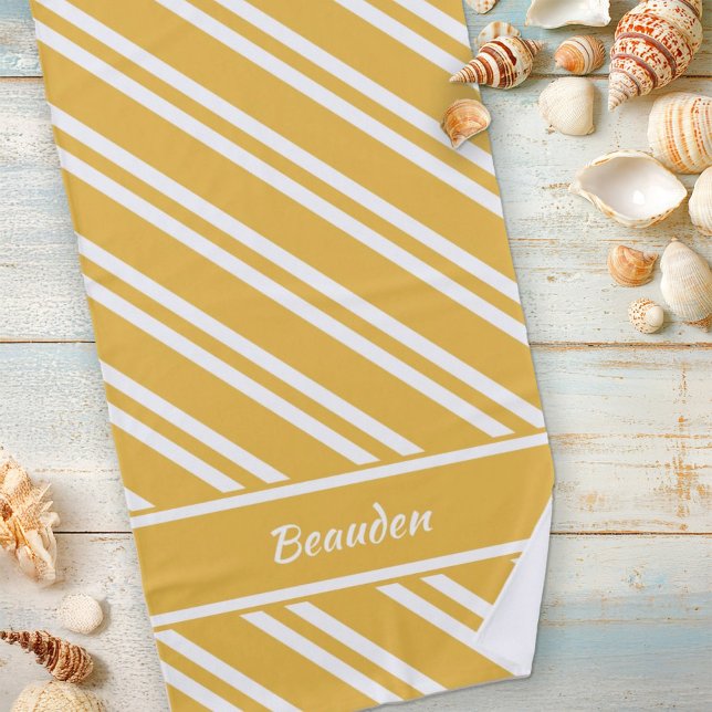 Personalized Maize Yellow and White Stripes Beach Towel (Creator Uploaded)