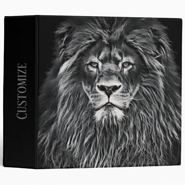Personalized Majestic Gray Lion 3 Ring Binder (Front/Spine)