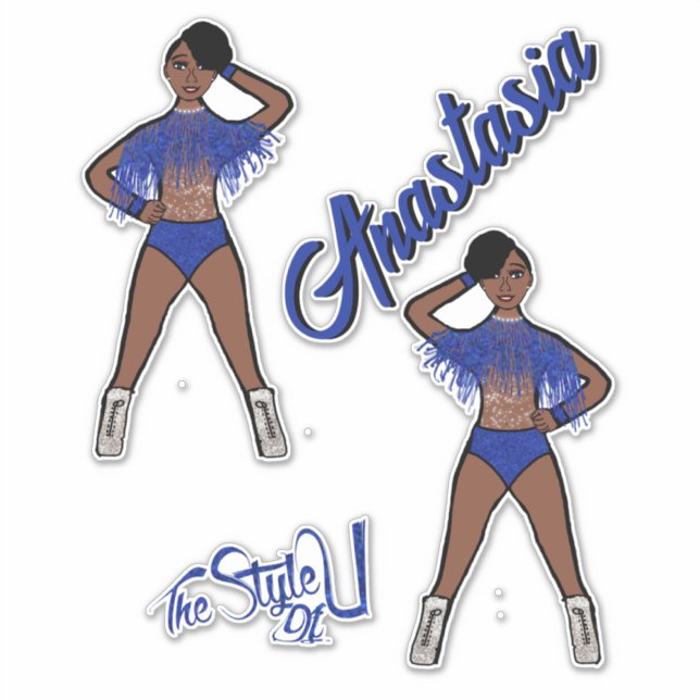 Personalized Majorette / Dancer Blue Fringe  Sticker (Front)