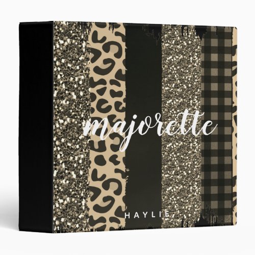 Personalized Majorette Faux Cheetah and Glitter 3 Ring Binder