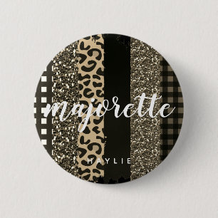 Personalized Majorette Faux Cheetah and Glitter Button