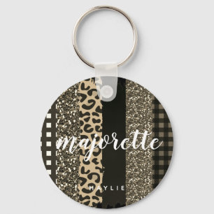 Personalized Majorette Faux Cheetah and Glitter Keychain