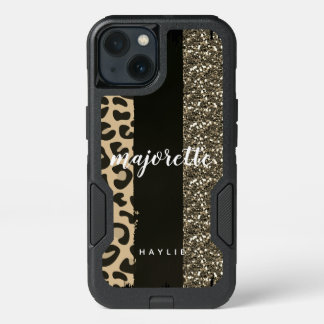 Personalized Majorette Faux Cheetah and Glitter iPhone 13 Case