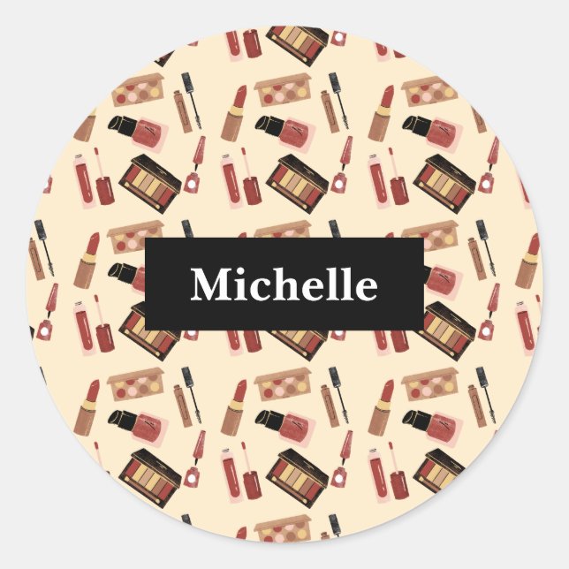 Personalized Makeup Cosmetics Pattern Cosmetology Classic Round Sticker (Front)