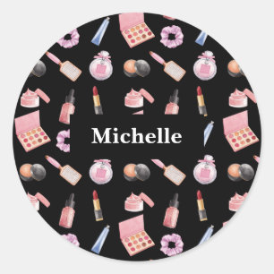 Personalized Makeup Cosmetics Pattern Cosmetology Classic Round Sticker