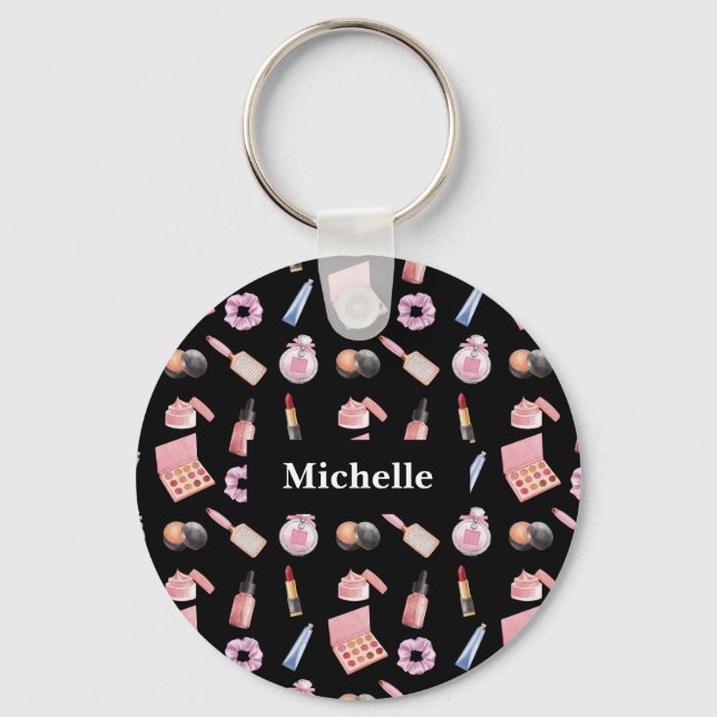 Personalized Makeup Cosmetics Pattern Cosmetology Keychain (Front)