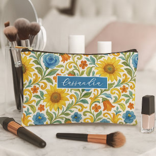 Personalized Makeup Pouch With Sicilian Floral Art