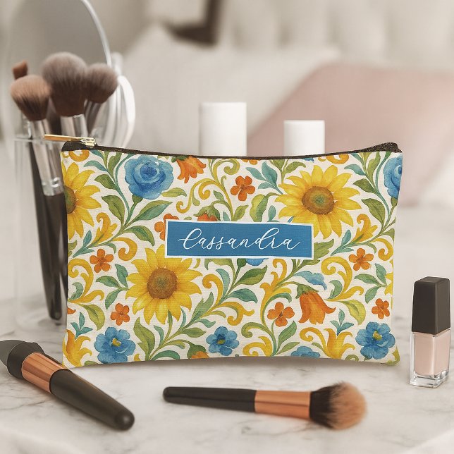 Personalized Makeup Pouch With Sicilian Floral Art (Creator Uploaded)