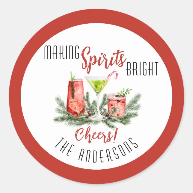 Personalized Making Spirits Bright Festive Holiday Classic Round Sticker (Front)