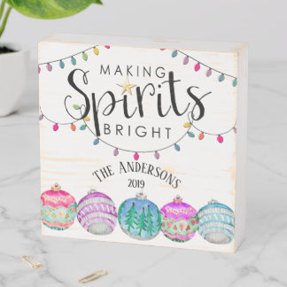 Personalized Making Spirits Bright Holiday Wooden Box Sign