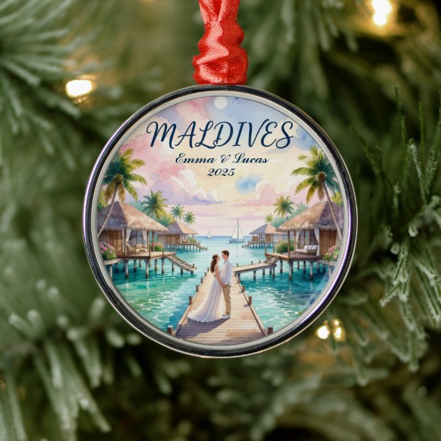 Personalized Maldives Honeymoon Metal Ornament (Tree)