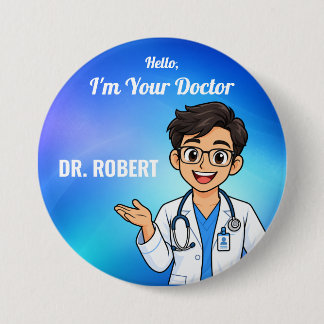 Personalized Male Doctor Name Button – Glasses