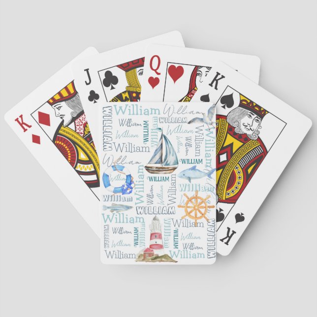 Personalized male name nautical marine sailing  poker cards (Back)