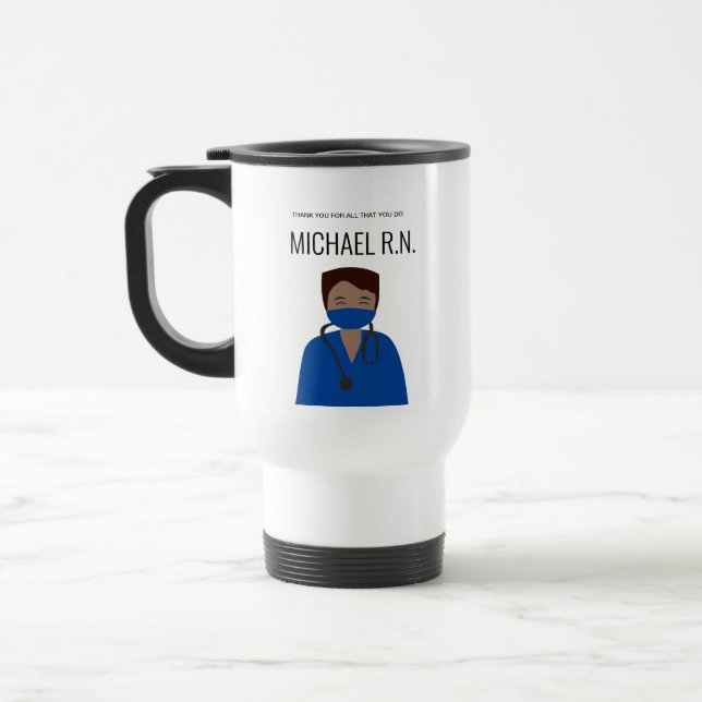 Personalized Male Nurse illustration Thank you Travel Mug (Left)