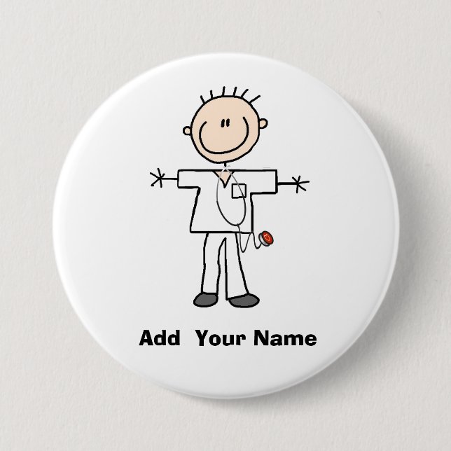 Personalized Male Stick Figure Nurse  Button (Front)