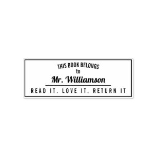 Personalized Male Teacher Library Rubber Stamp
