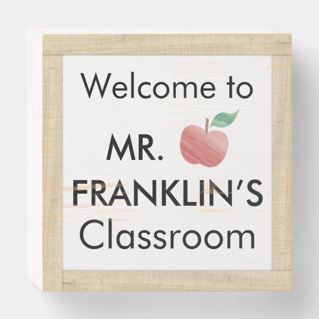 Personalized Male Teacher's Classroom Welcome    W Wooden Box Sign (Front Horizontal)
