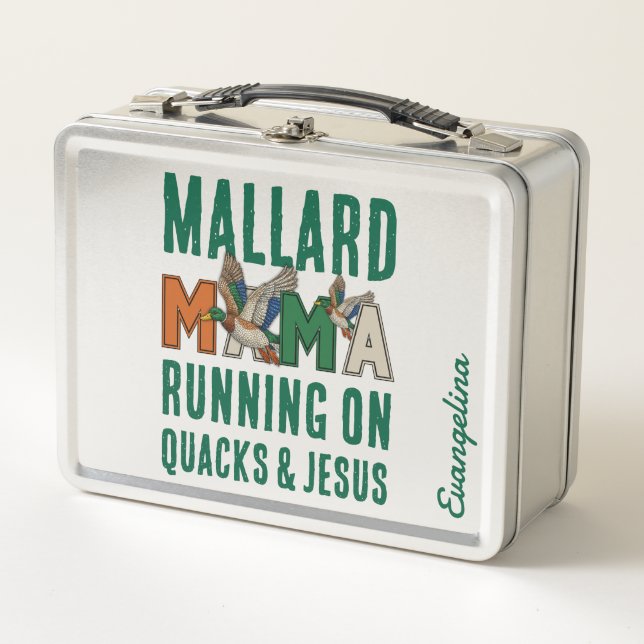 Personalized MALLARD MAMA Duck Mom Metal Lunch Box (Front)