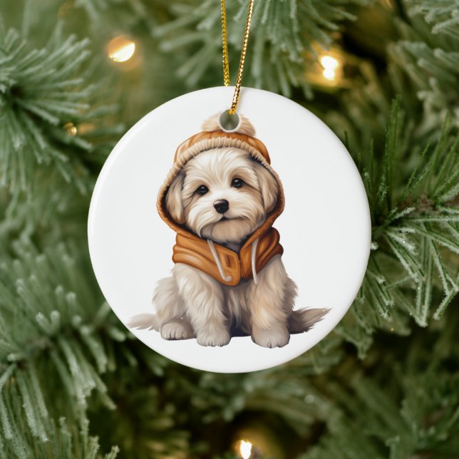 Personalized Maltese Dog Art Ceramic Ornament (Tree)