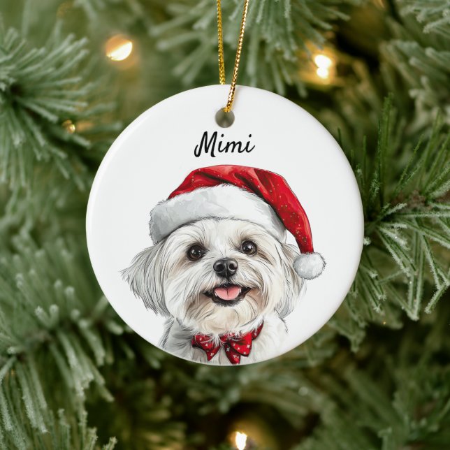Personalized Maltese Dog Ceramic Ornament (Tree)
