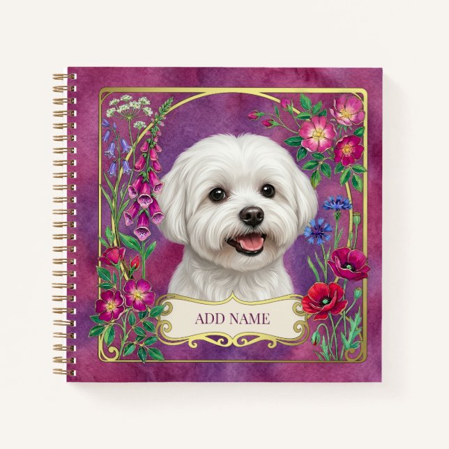 Personalized Maltese Dog Pink Notebook (Front)