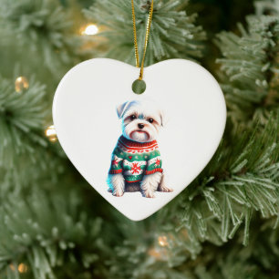 Personalized Maltese in Christmas Sweater Ceramic Ornament