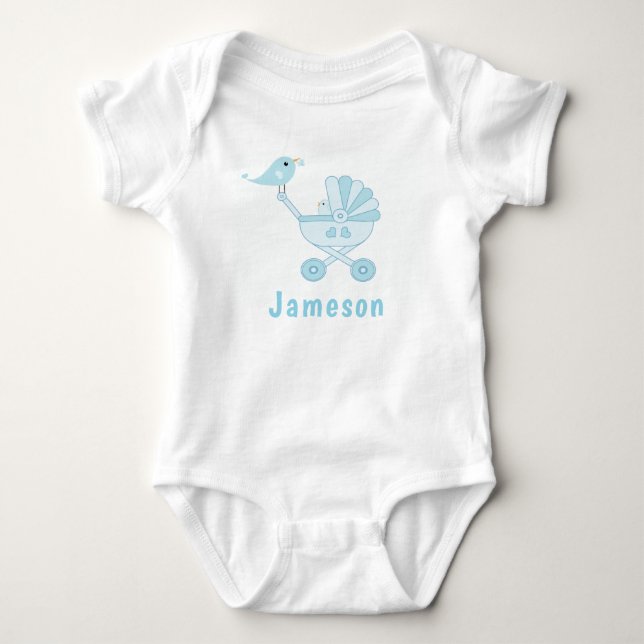 Personalized Mama Bird and Baby Carriage Baby Bodysuit (Front)