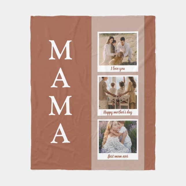 Personalized Mama Blanket with 3 Photos & Custom  (Front)