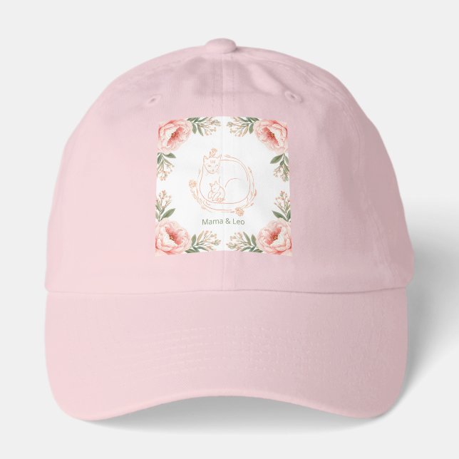Personalized Mama Cat & Kitten Floral Mother's Day Hat (Front)
