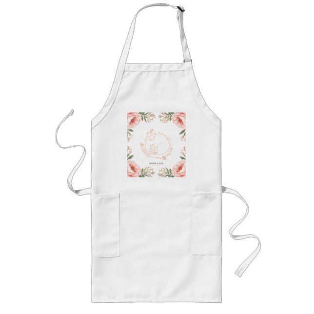Personalized Mama Cat & Kitten Floral Mother's Day Long Apron (Front)