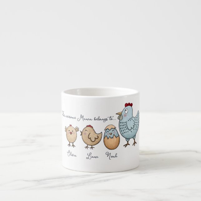 Personalized Mama Chicken Chicks – Custom Names  Espresso Cup (Front)