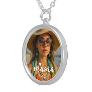 Personalized Mama Est Year Custom Gift For Mommy Silver Plated Necklace