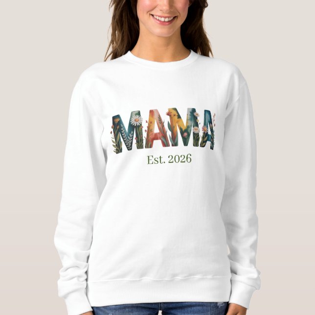 Personalized Mama Est Year Floral Mother Gift Sweatshirt (Front)