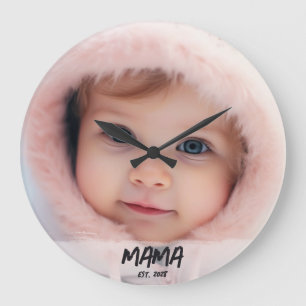 Personalized Mama Established Photo Keepsake Large Clock