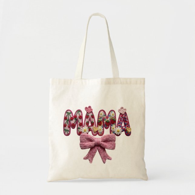 Personalized “Mama” Floral Bow – Cute Kitchen Tote Bag (Front)