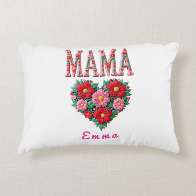 Personalized Mama Heart Floral Custom Gift Accent Pillow (Front)