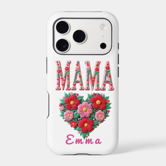 Personalized Mama Heart Floral Custom Gift iPhone Case (Back)