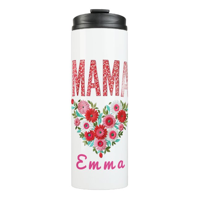 Personalized Mama Heart Floral Custom Gift Thermal Tumbler (Front)