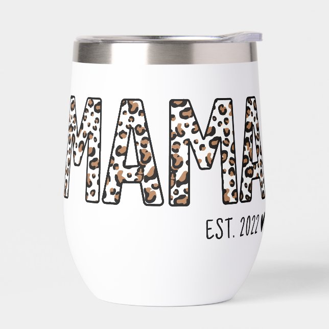 Personalized MAMA Leopard Print Est.  Thermal Wine Tumbler (Left)