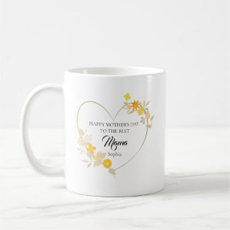 Personalized Mama Name Mother’s Day Floral Heart Coffee Mug