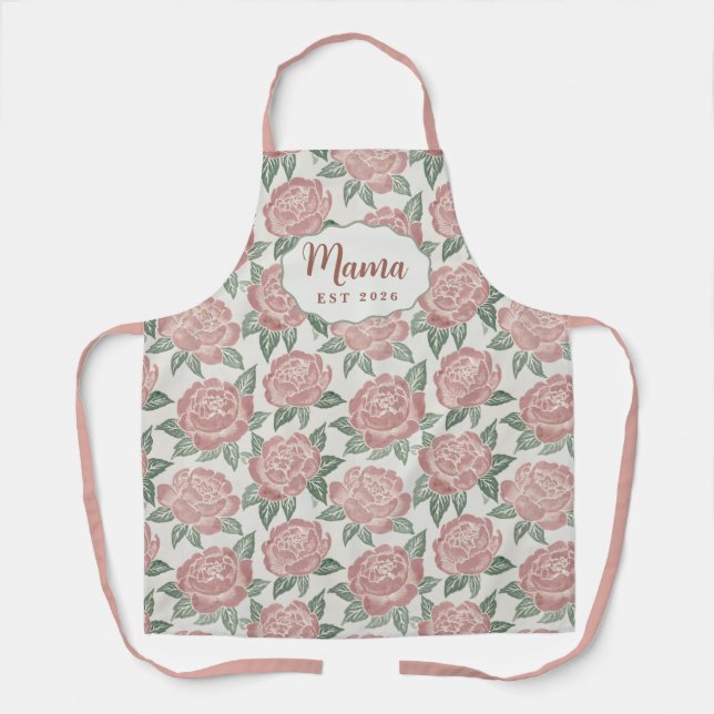 Personalized Mama Peony Apron Custom Name (Front)
