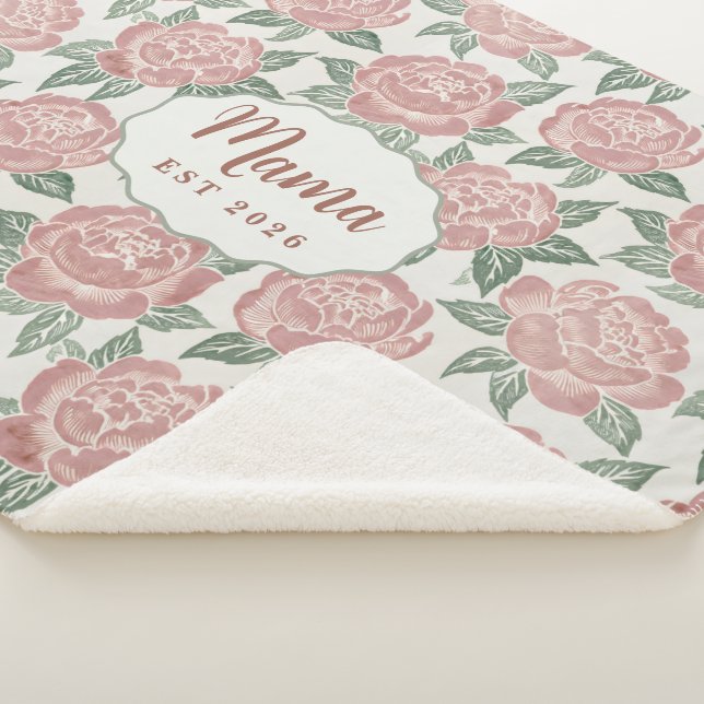 Personalized Mama Peony Sherpa Blanket Custom Name (3/4)