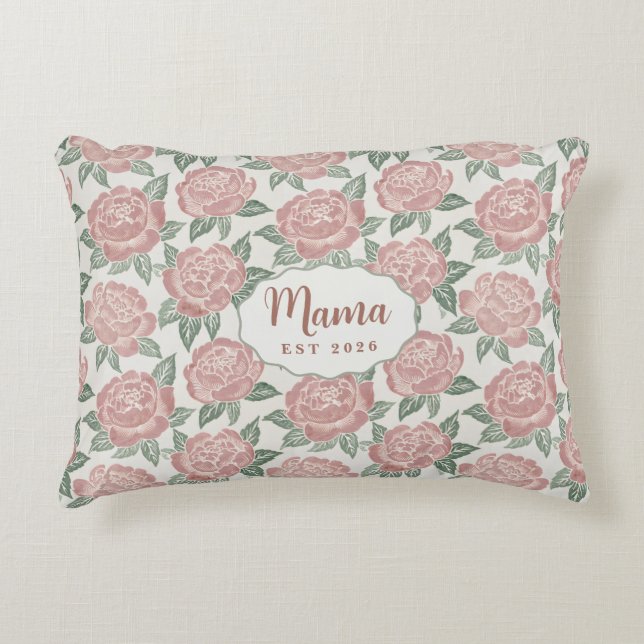 Personalized Mama Peony Throw Pillow Custom Name (Front)